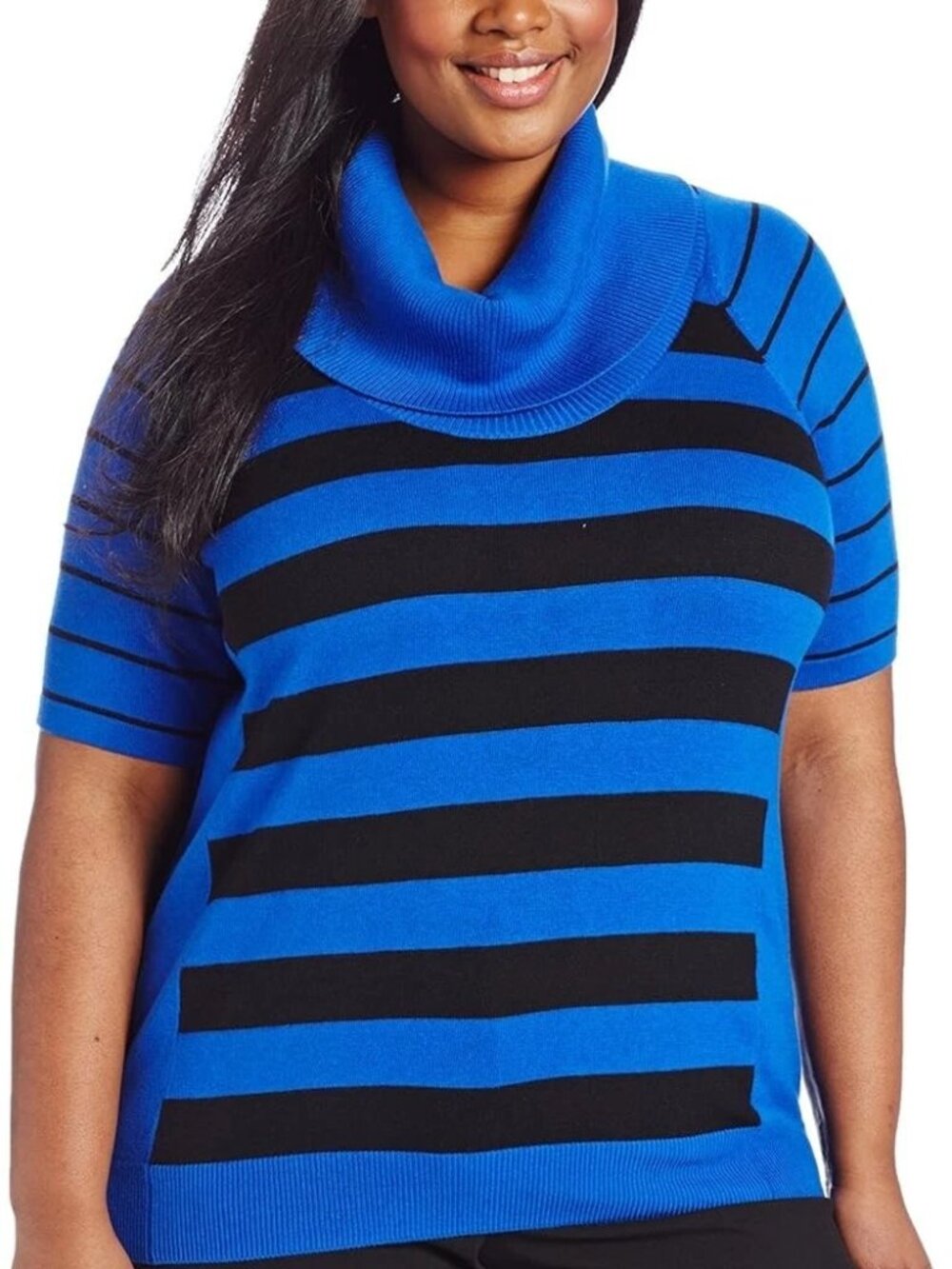 VINCE CAMUTO Black & Blue Short Sleeve Cowl Neck Sweater NWT $99